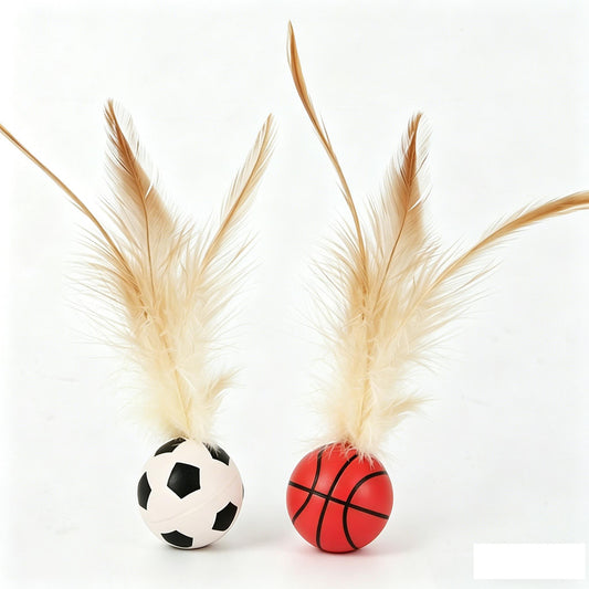 Brinquedo Interativo para Gatos 2 em 1 – Bola com Penas