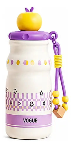 Garrafa Térmica Infantil Kawaii Iogurte com Alça de Silicone