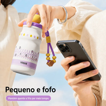 Garrafa Térmica Infantil Kawaii Iogurte com Alça de Silicone