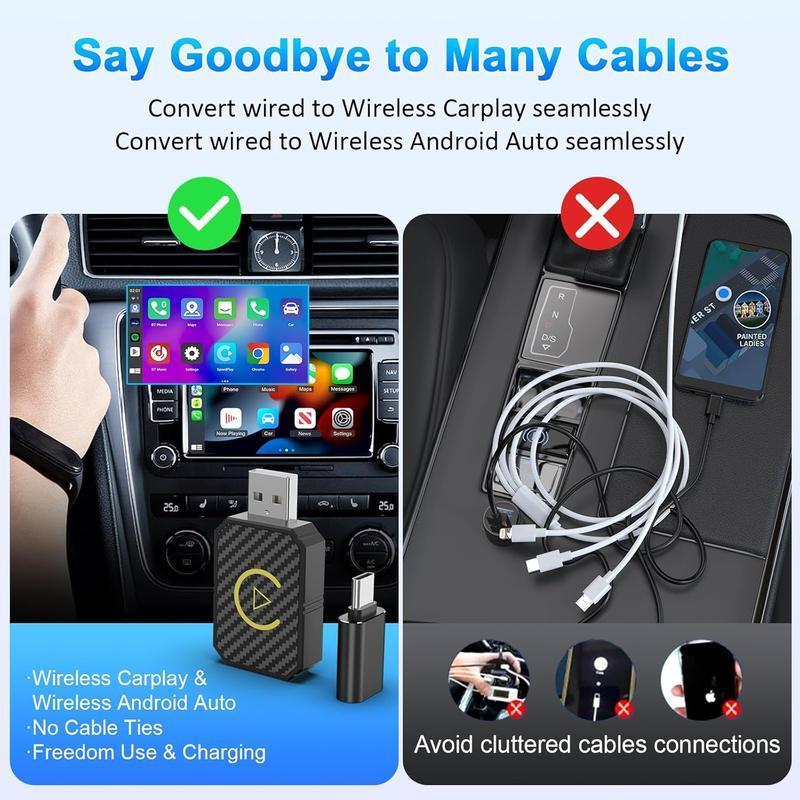 Adaptador sem fio 2 em 1 para CarPlay e Android Auto da Vapto