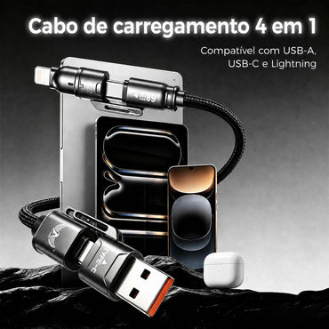 Cabo Altomex 4 em 1 com carregamento rápido de 65 W, USB-C e Lightning, da Vapto