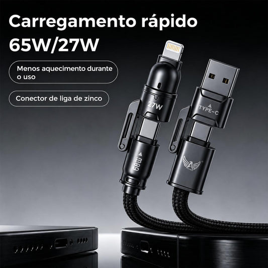 Cabo Altomex 4 em 1 com carregamento rápido de 65 W, USB-C e Lightning, da Vapto