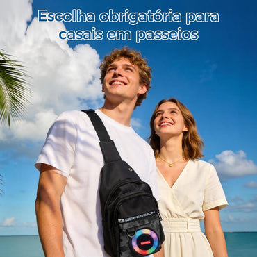 Caixa de som portátil estilo mochila com luz RGB, graves potentes e resistência à água da Vapto