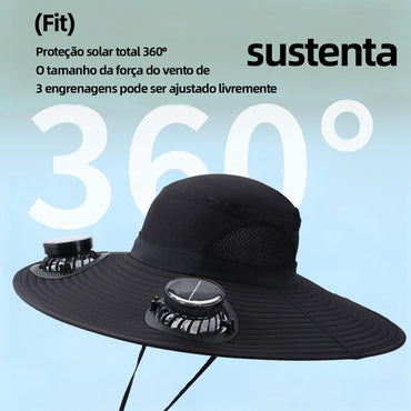 Chapéu com ventilador duplo solar, carregamento USB e proteção UV da Vapto