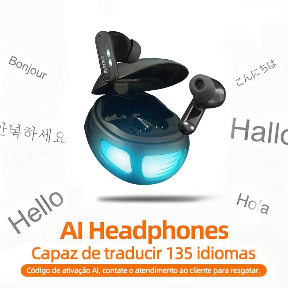 Fone Bluetooth gamer Eletro com estojo de carregamento LED para música e jogos