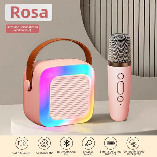 Microfone Bluetooth Eletro com caixa de som, função karaokê e luz LED da Vapto