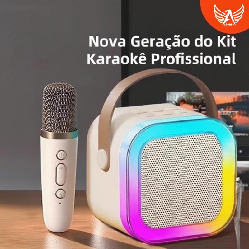 Microfone Bluetooth Eletro com caixa de som, função karaokê e luz LED da Vapto