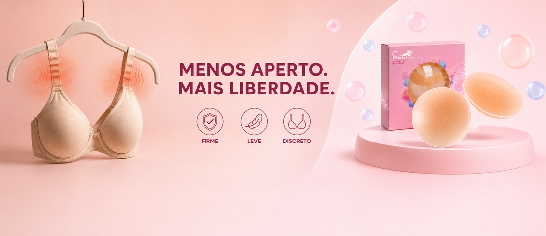 Sutiã aperta e esquenta, mas você tem medo de o adesivo soltar? O Protetor de Seios ELETRO oferece firmeza e liberdade no dia a dia