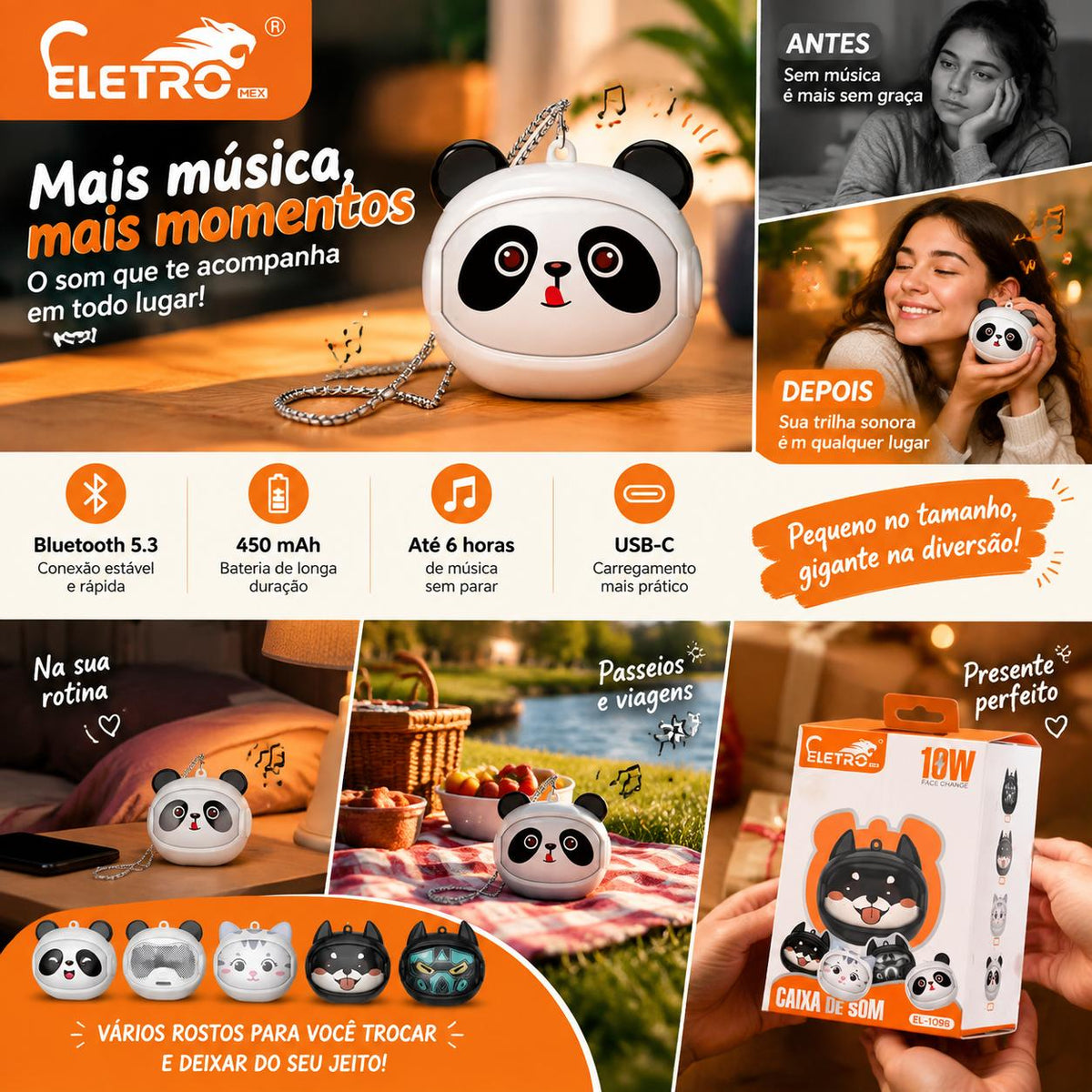 Mini Caixa de Som Bluetooth Cartoon 10W Bluetooth 5.3