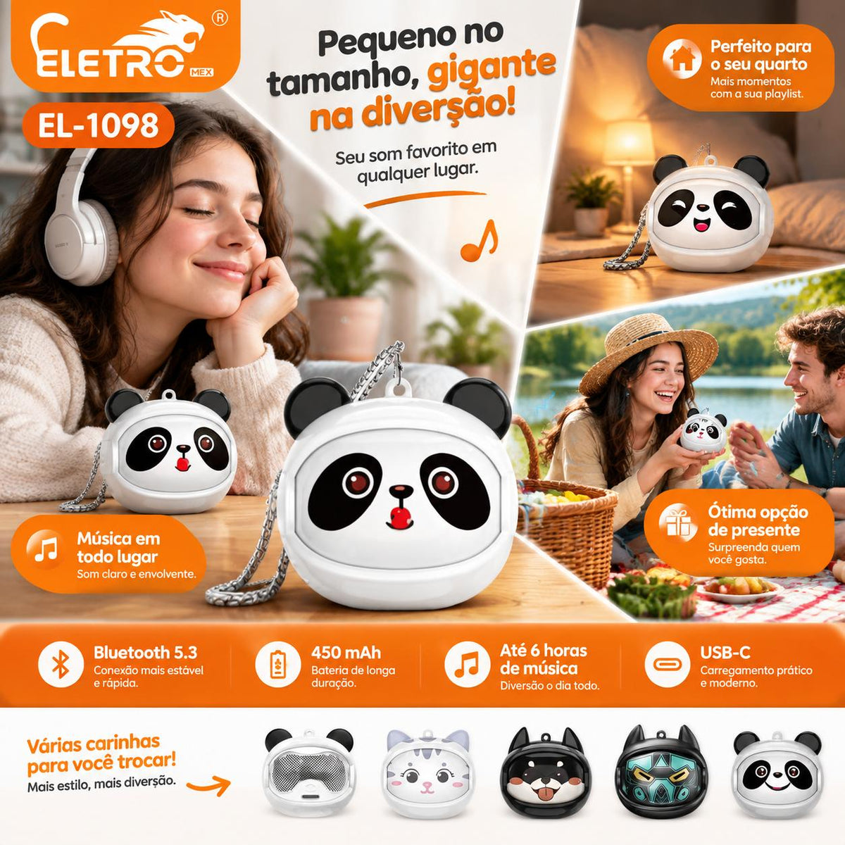 Mini Caixa de Som Bluetooth Cartoon 10W Bluetooth 5.3