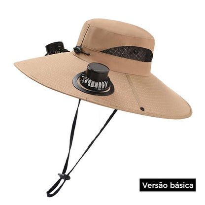 Chapéu com Ventilador Duplo Solar e USB Recarregável com Proteção UV