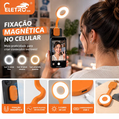 Mini Luz LED RGB Magnética Recarregável para Celular e Câmera