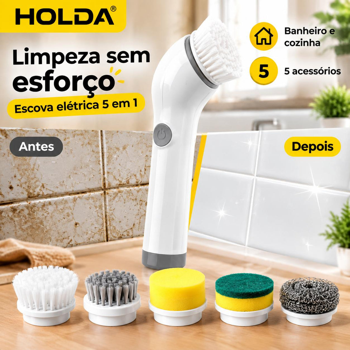Escova Elétrica de Limpeza 5 em 1 Recarregável Multiuso