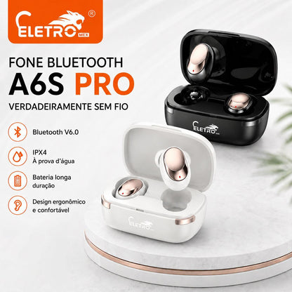 ELETRO Fone Bluetooth A6S Pro com Cancelamento de Ruído e À Prova D'Água