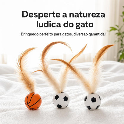 Brinquedo Interativo para Gatos 2 em 1 – Bola com Penas