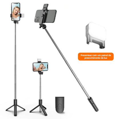 Pau de Selfie e Tripé Retrátil para Celular - com Luz LED e Controle Bluetooth