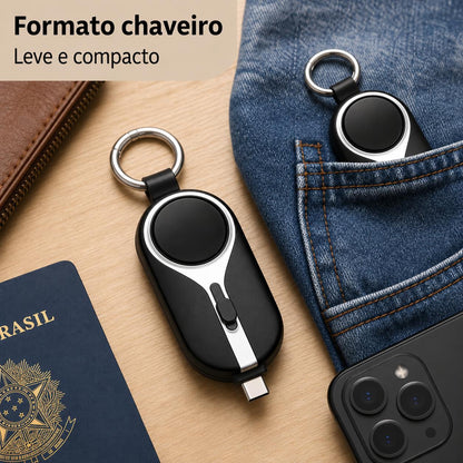 Mini Carregador Emergencial 2 em 1 Portátil com Chaveiro – iPhone ou Android