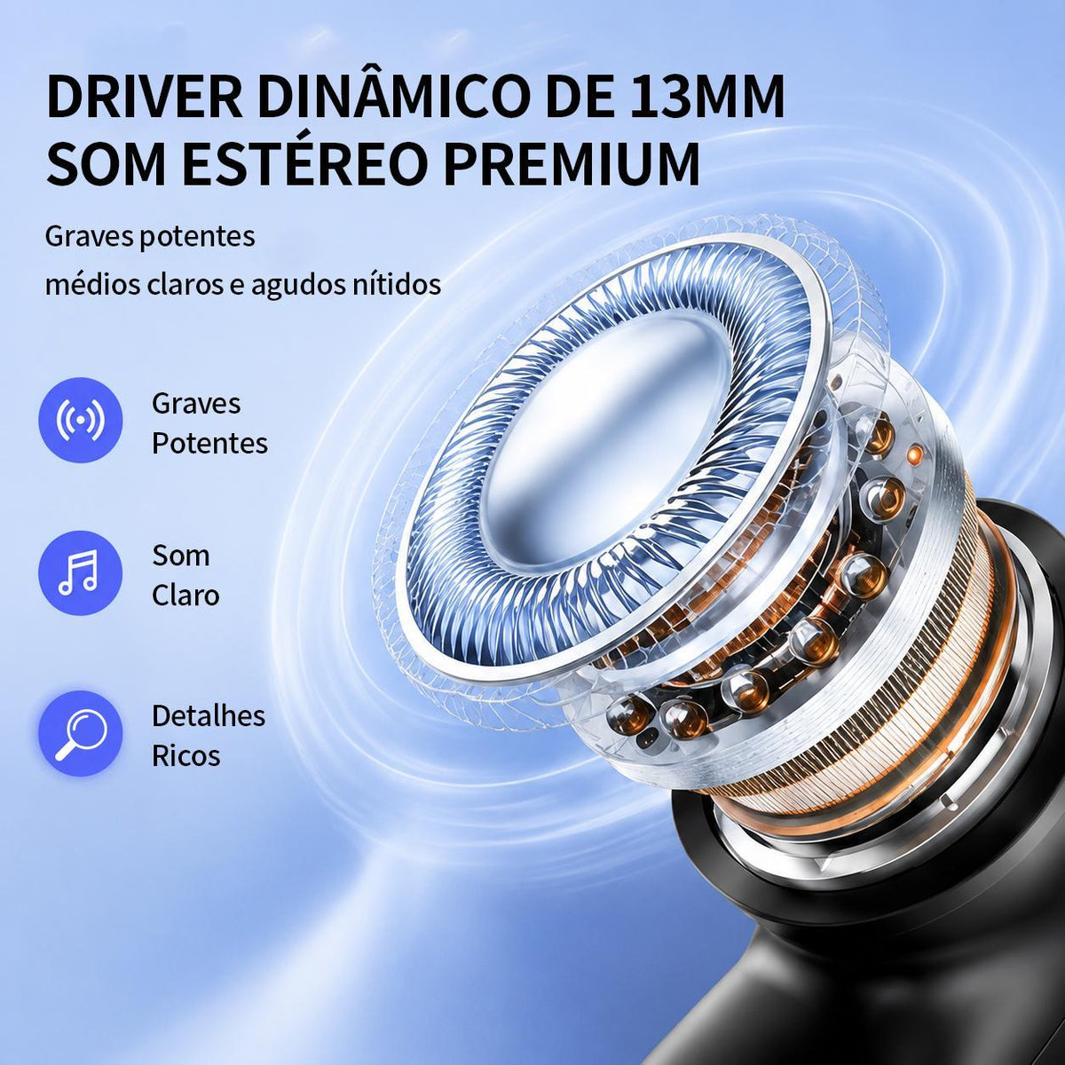 Fone Bluetooth Esportivo Open-Ear ELETRO com IA e Tradução