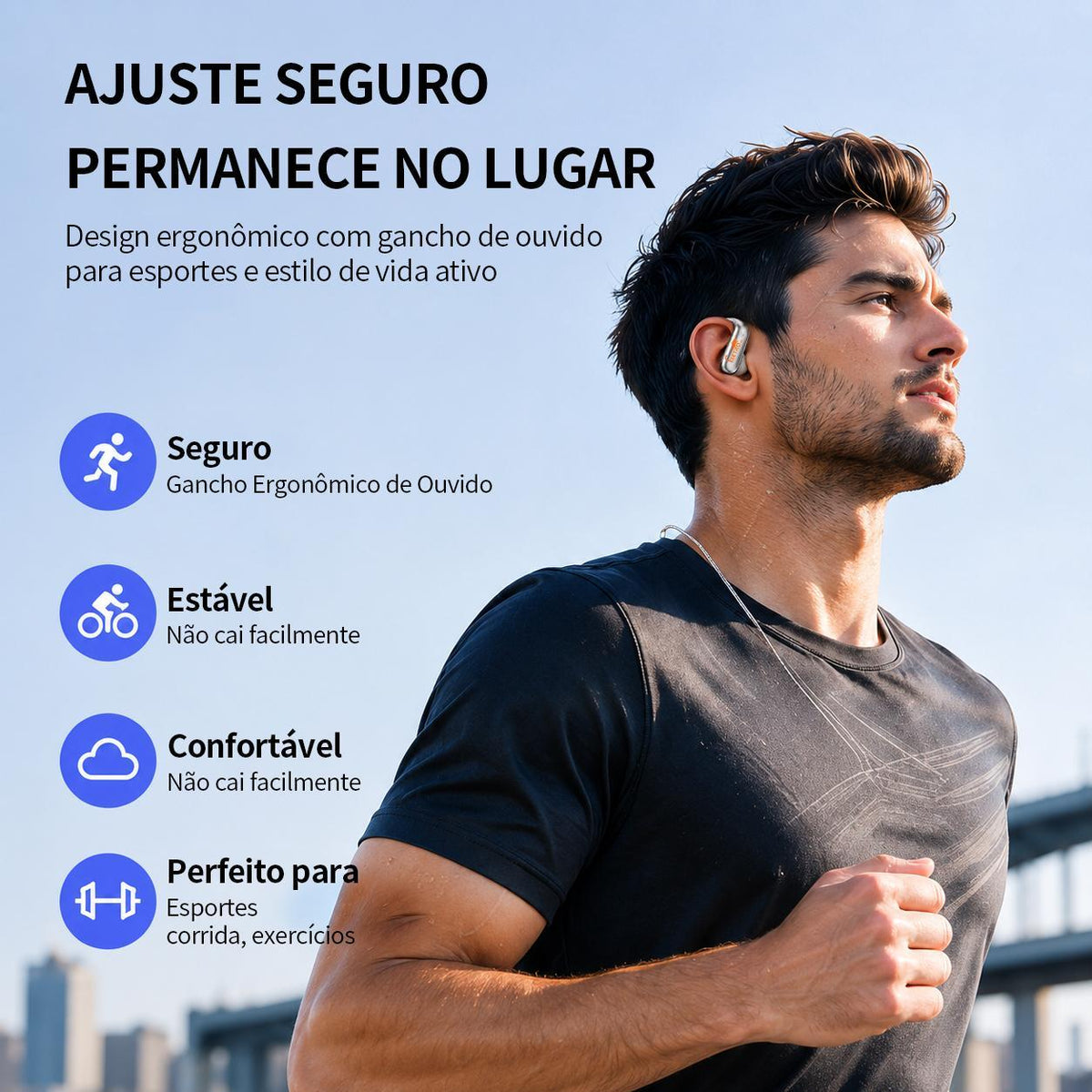 Fone Bluetooth Esportivo Open-Ear ELETRO com IA e Tradução