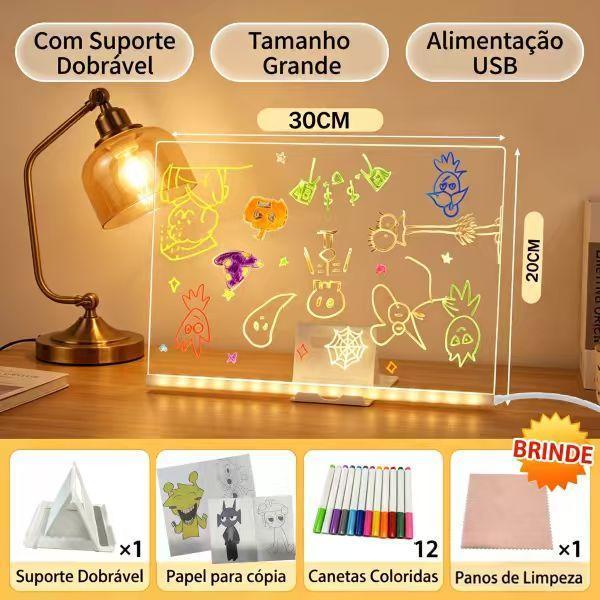 Lousa Mágica LED Infantil 30x20cm para Desenho