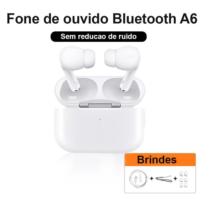 Fone de Ouvido Bluetooth A6 Pro Esportivo Intra-Auricular com Cancelamento de Ruído