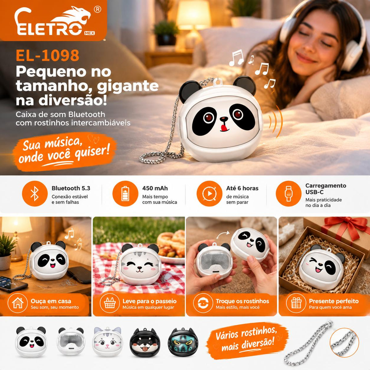 Mini Caixa de Som Bluetooth Cartoon 10W Bluetooth 5.3