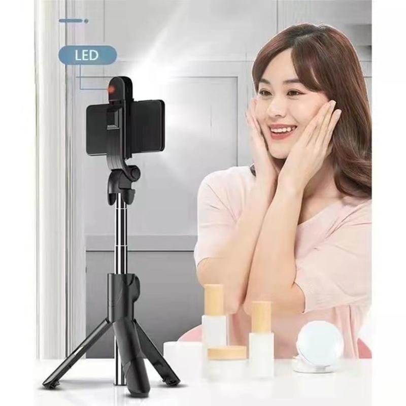 Bastão de Selfie com Tripé Retrátil, Luz LED e Controle Bluetooth para Celular