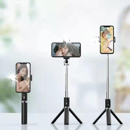 Bastão de Selfie com Tripé Retrátil, Luz LED e Controle Bluetooth para Celular