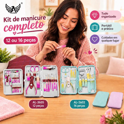 Kit de Manicure Completo 12 ou 16 Peças com Estojo Portátil