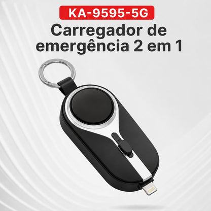 Mini Carregador Emergencial 2 em 1 Portátil com Chaveiro – iPhone ou Android