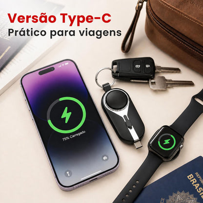 Mini Carregador Emergencial 2 em 1 Portátil com Chaveiro – iPhone ou Android