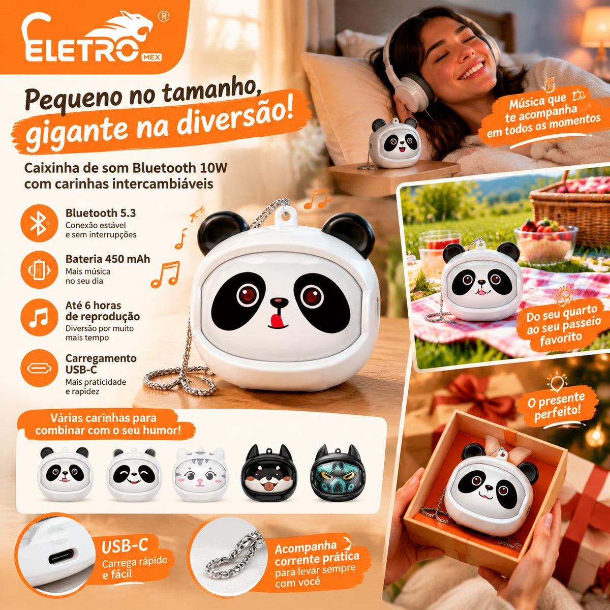 Mini Caixa de Som Bluetooth Cartoon 10W Bluetooth 5.3