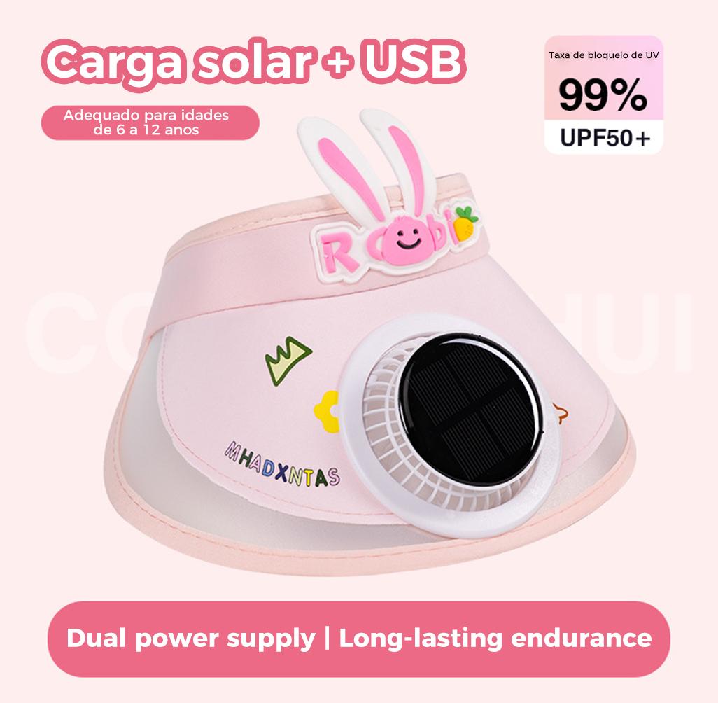 Chapéu com Ventilador Solar e USB Infantil - Tamanho Ajustável