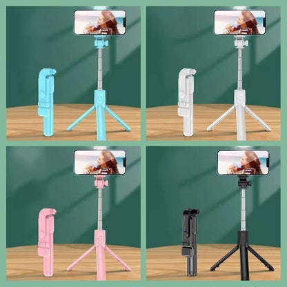 Bastão de Selfie com Tripé Retrátil, Luz LED e Controle Bluetooth para Celular