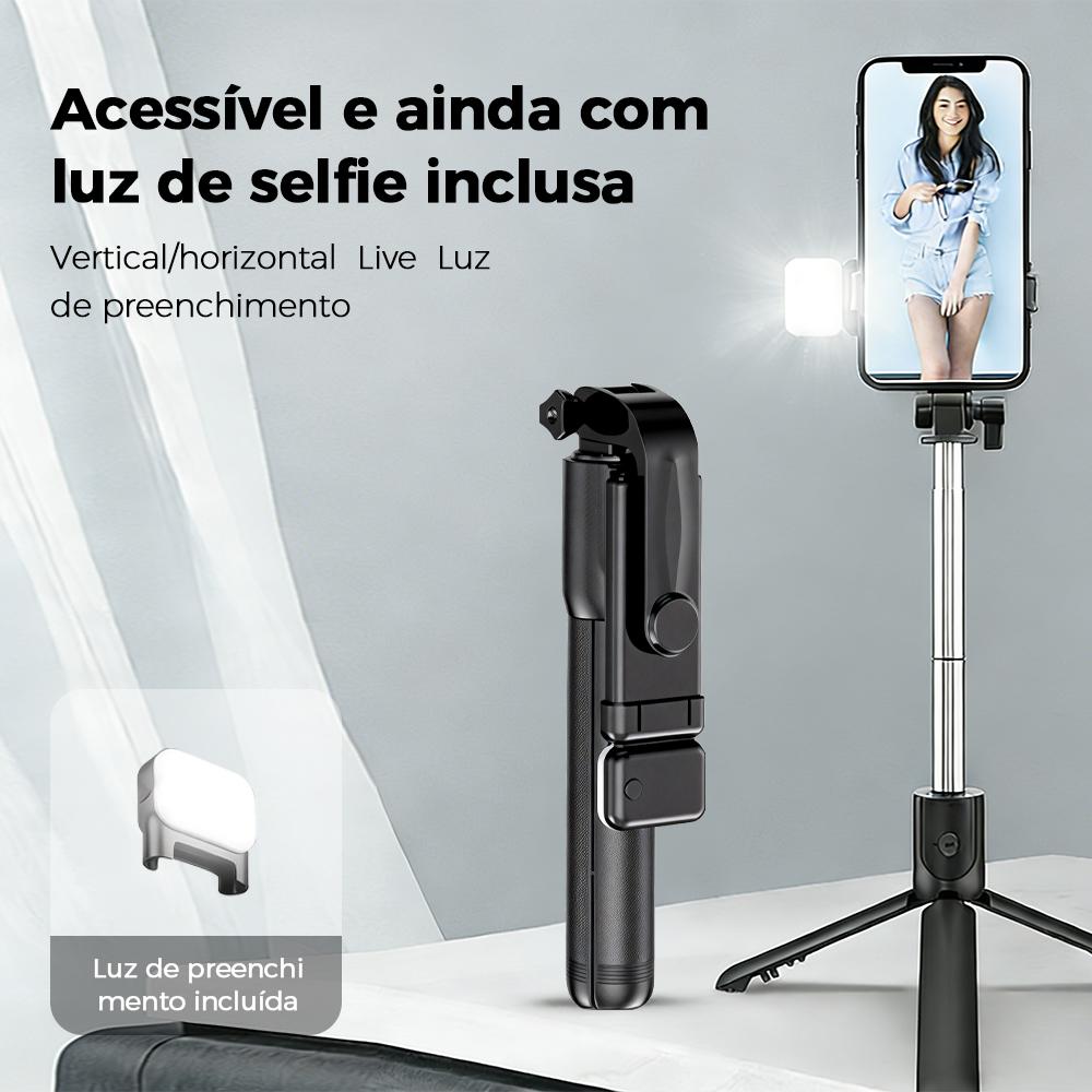 Bastão de Selfie com Tripé Portátil e Controle Bluetooth para Celular