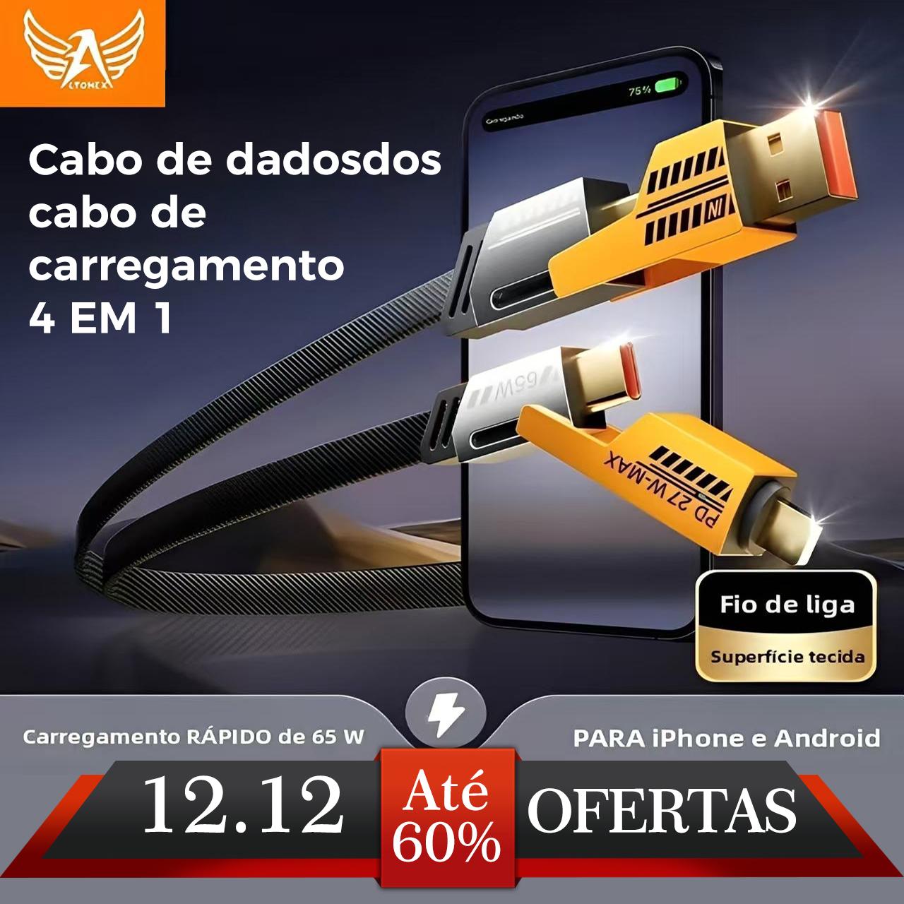 Altomex Cabo de Carregamento Rápido 4 em 1 USB Tipo-C para iPhone e Android