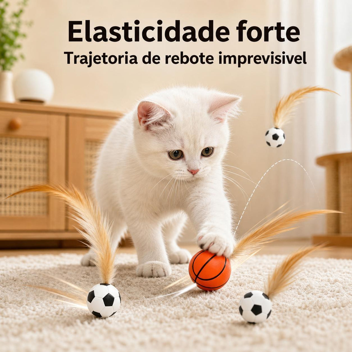 Brinquedo Interativo para Gatos 2 em 1 – Bola com Penas