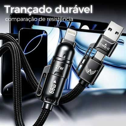 ALTOMEX Cabo de Carregamento Rápido 4 em 1 USB-A USB-C Lightning com Adaptador Duplo, Até 65W/27W, Compatível com iPhone Android Tablet Fone e Power Bank 【FB】