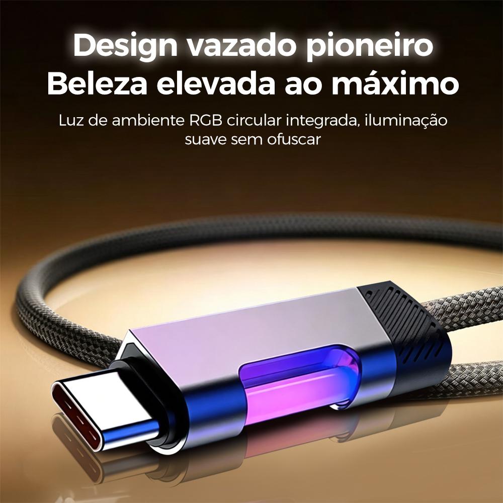 Cabo de Carregamento com Luzes RGB e Carregamento Rápido PD para Celular