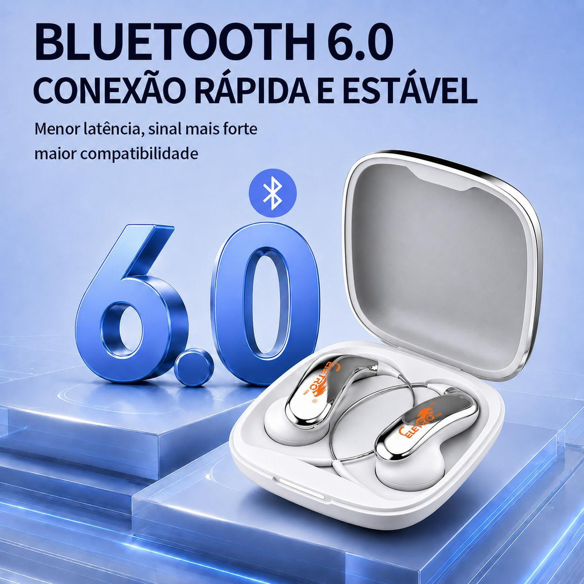 Fone Bluetooth Esportivo Open-Ear ELETRO com IA e Tradução