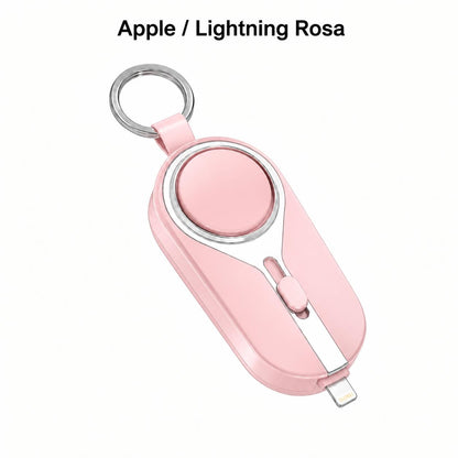Mini Carregador Emergencial 2 em 1 Portátil com Chaveiro – iPhone ou Android