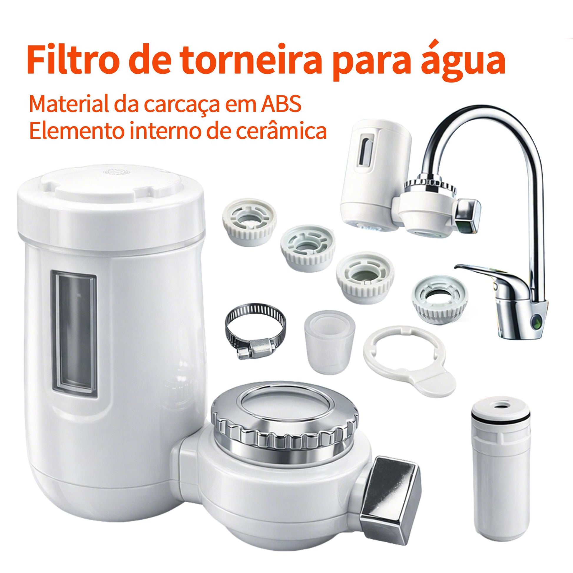 Filtro Purificador de Água Giratório 360° para Torneira de Cozinha e Banheiro