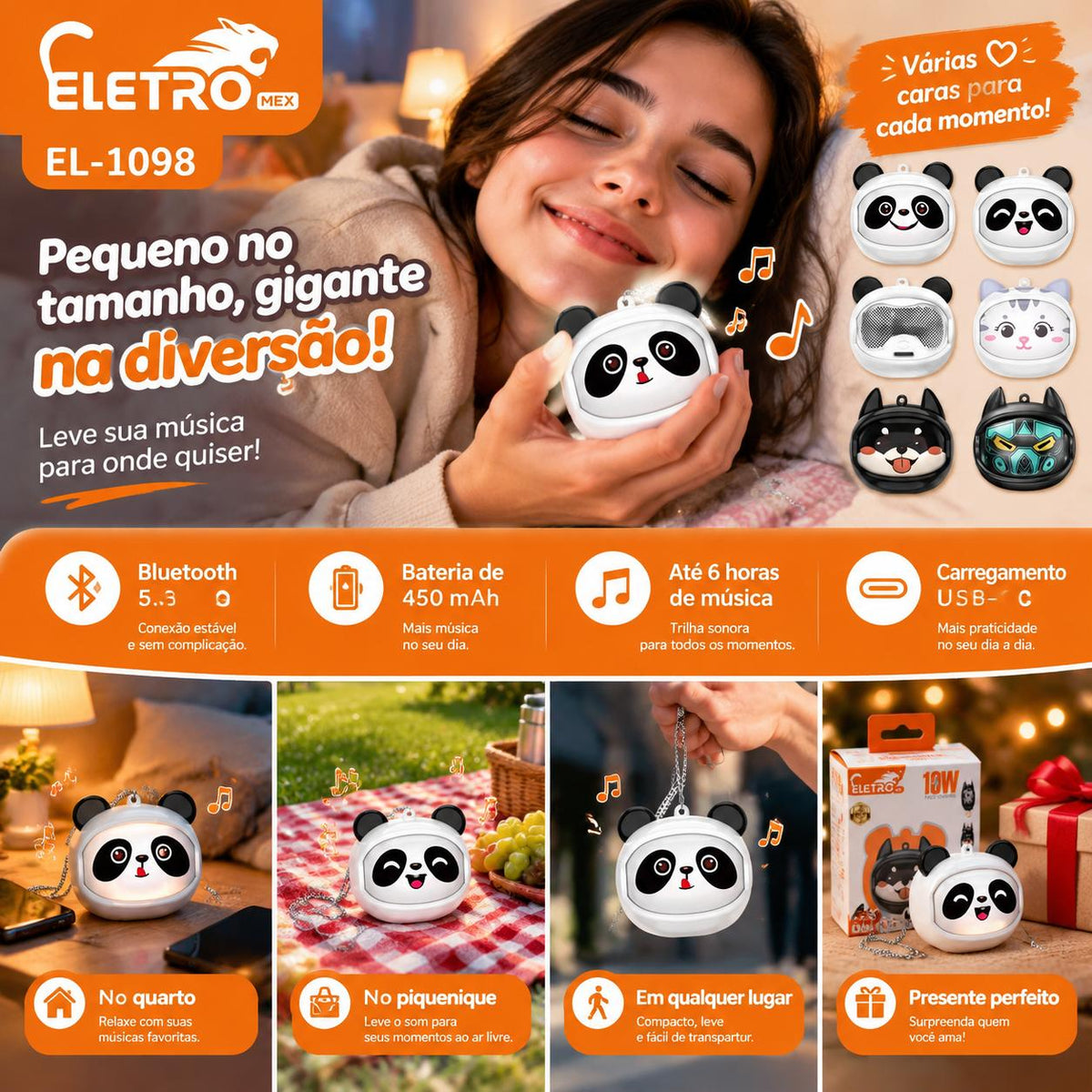 Mini Caixa de Som Bluetooth Cartoon 10W Bluetooth 5.3
