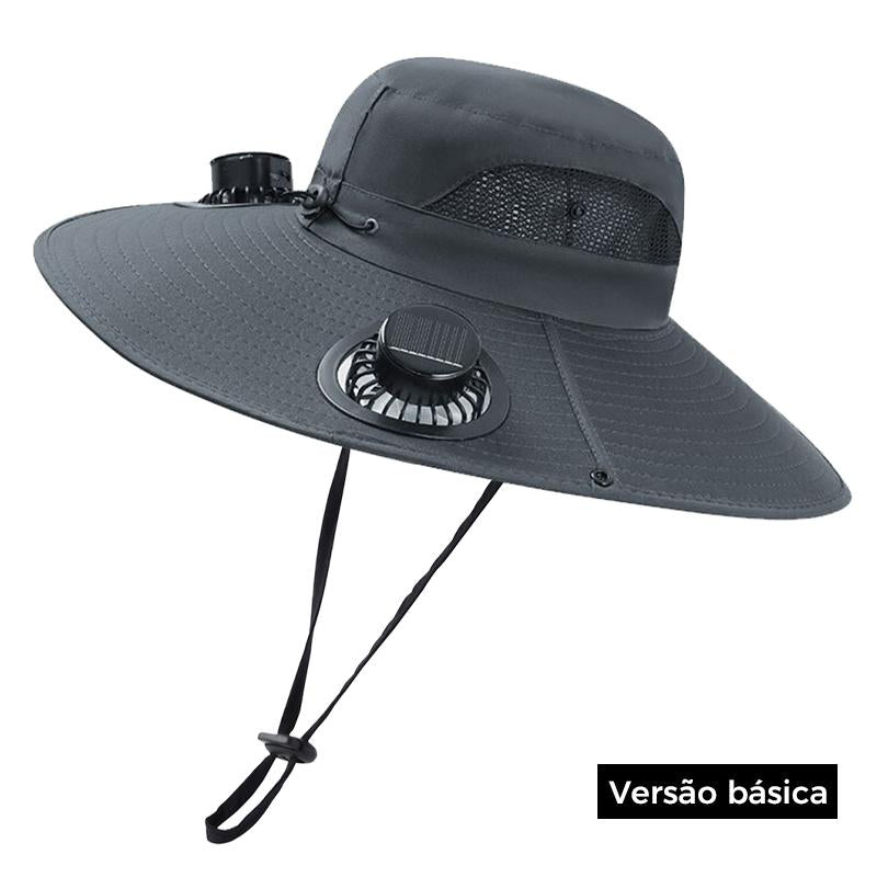 Chapéu com Ventilador Duplo Solar e USB Recarregável com Proteção UV