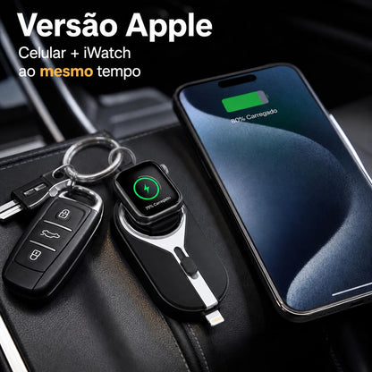Mini Carregador Emergencial 2 em 1 Portátil com Chaveiro – iPhone ou Android