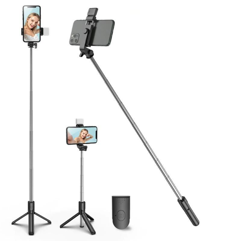 Pau de Selfie e Tripé Retrátil para Celular - com Luz LED e Controle Bluetooth