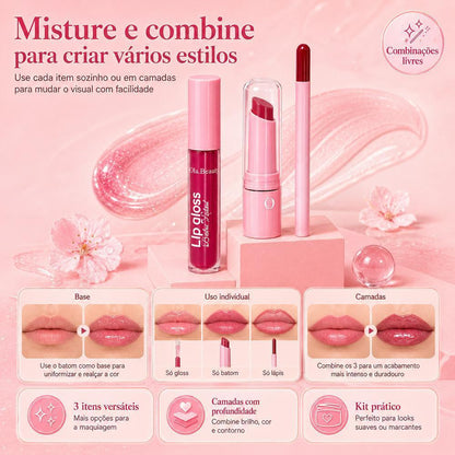 Batom Duo 3 em 1 Matte e Gloss Espelhado Rosa Pêssego – 24h