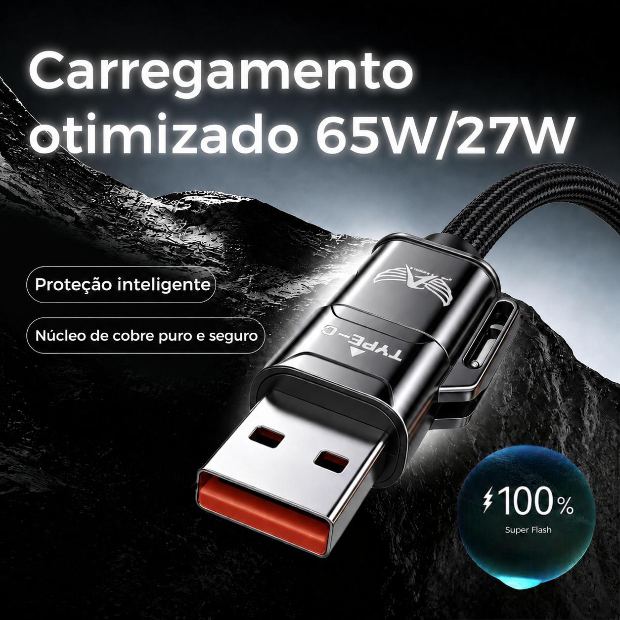 ALTOMEX Cabo de Carregamento Rápido 4 em 1 USB-A USB-C Lightning com Adaptador Duplo, Até 65W/27W, Compatível com iPhone Android Tablet Fone e Power Bank 【FB】