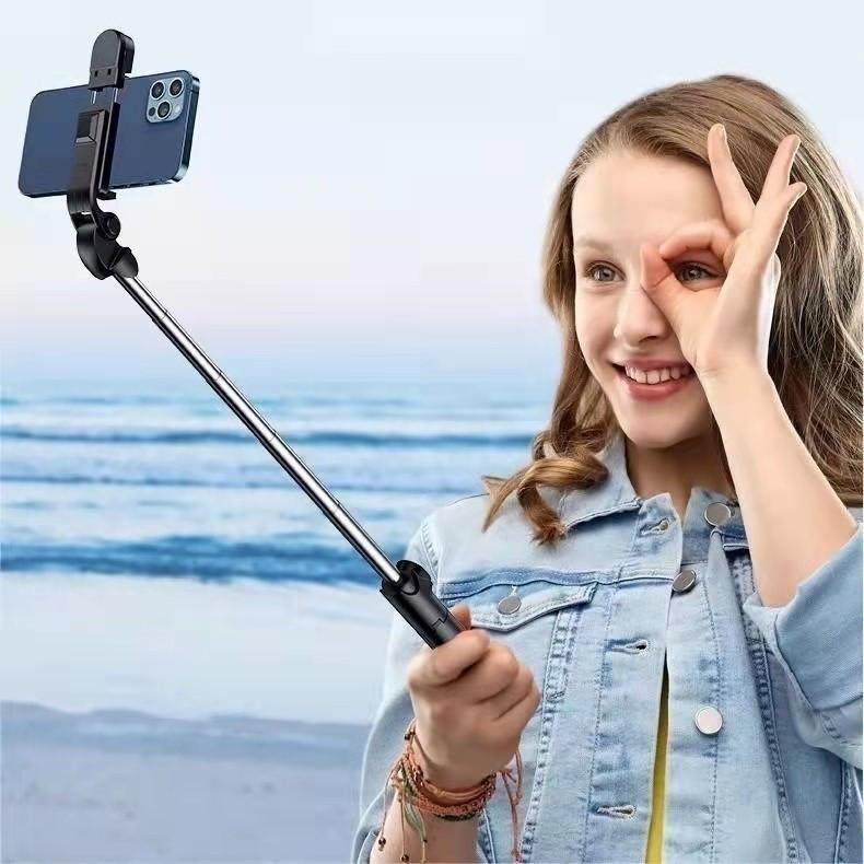 Bastão de Selfie com Tripé Retrátil, Luz LED e Controle Bluetooth para Celular