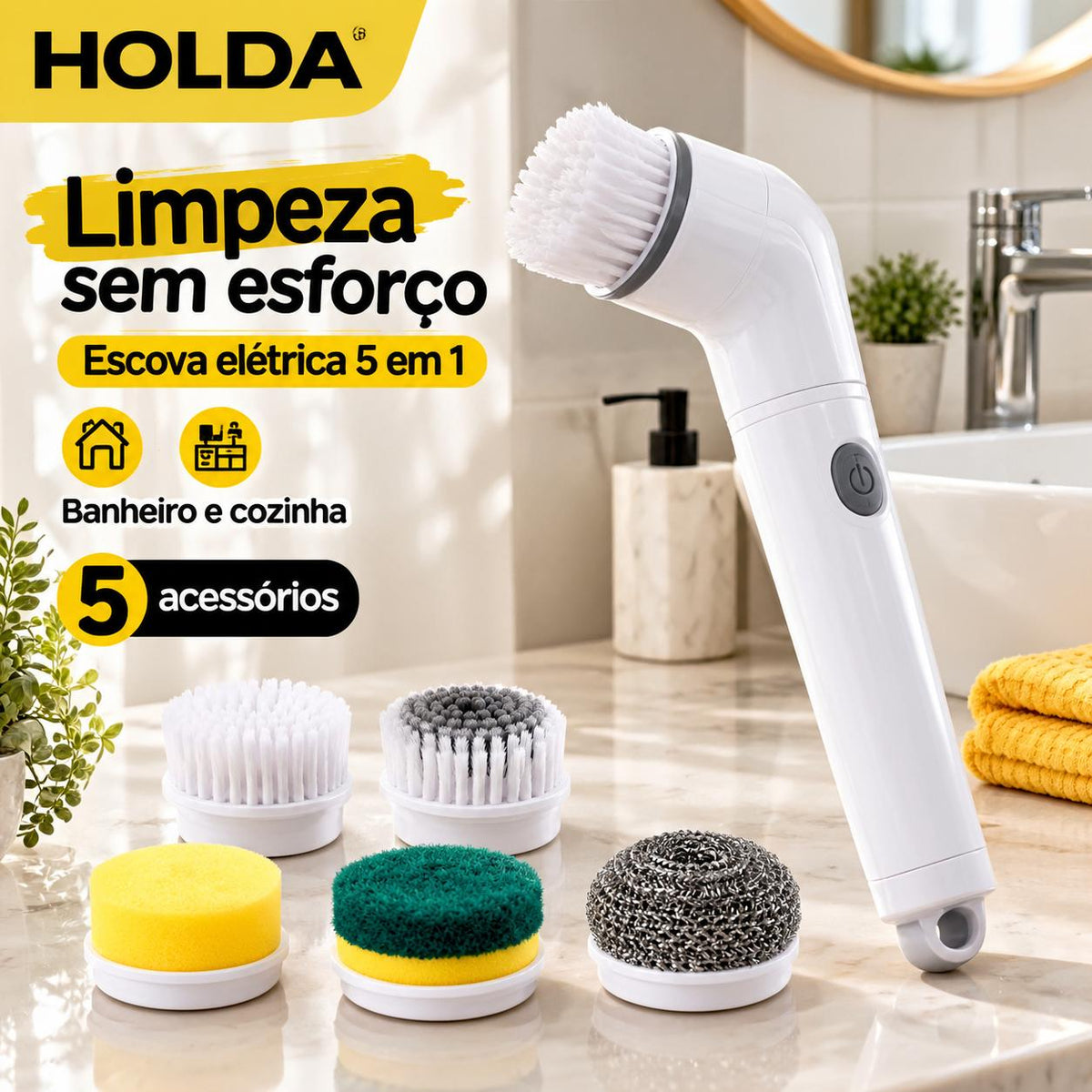 Escova Elétrica de Limpeza 5 em 1 Recarregável Multiuso